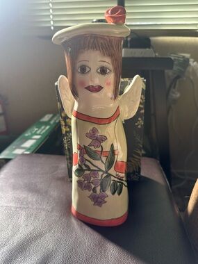 Celeste vase 11” GANZ Cream and Coral Hand-Painted Floral Angel